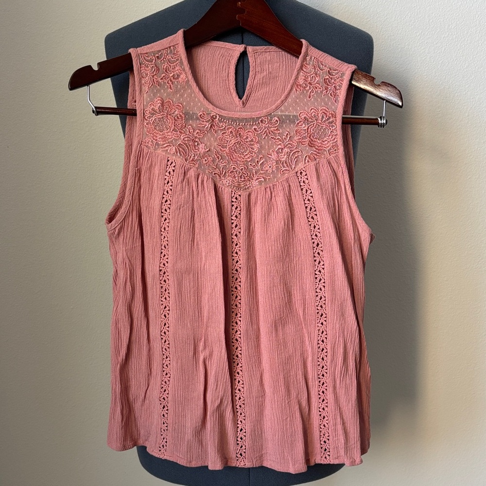 Blush Mauve Lace Detail Sleeveless Blouse